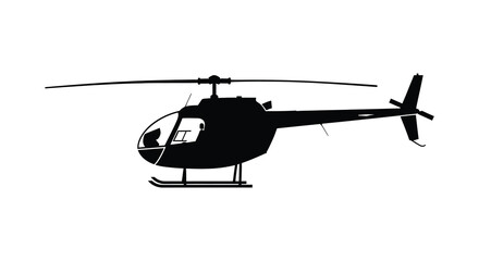 A black silhouette of a helicopter depicted in a side profile view against a white background © AvenLys20