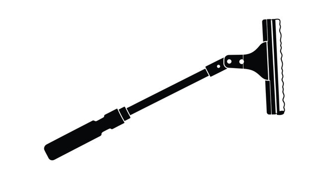 A black silhouette of a window cleaning squeegee with an extending handle showcasing its functional design silhouette