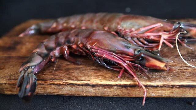 Tiger prawn raw king gambas shrimp seafood natural food ingredient appetizer fresh tasty gourmet on the table rustic top view copy space food background pescetarian diet