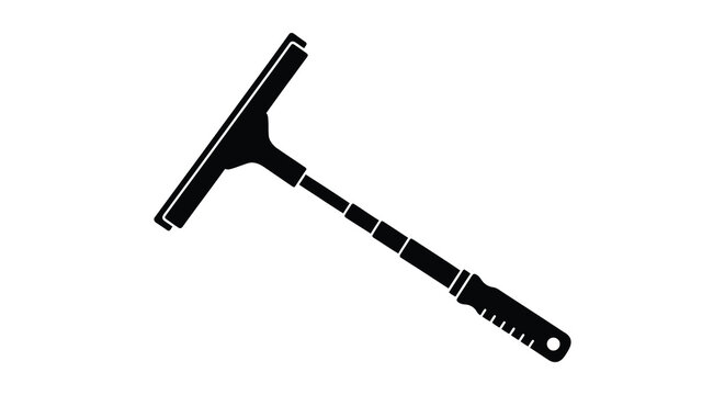 A black silhouette of a window squeegee with an extended handle showcasing a cleaning tool silhouette high quality