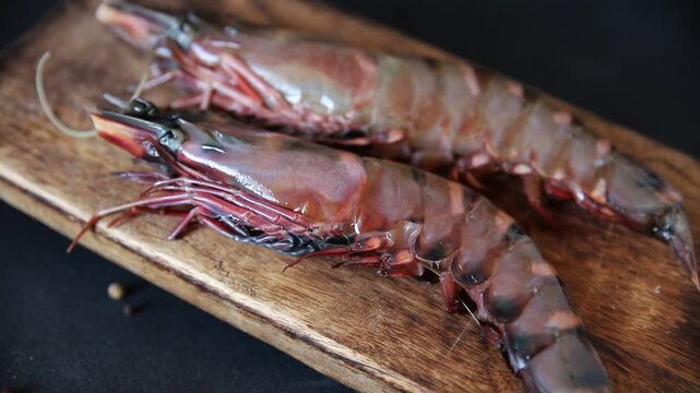 Tiger prawn raw king gambas shrimp seafood natural food ingredient appetizer fresh tasty gourmet on the table rustic top view copy space food background pescetarian diet