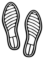 Footprint pair in black outline - showing shoe sole tread pattern - illustration of walk or steps