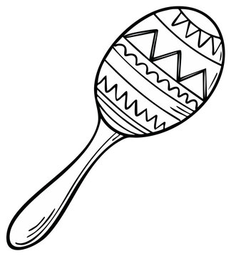 Line drawing of a maraca musical instrument with decorative pattern.