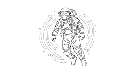 Astronaut Floating in Space with Swirling Nebula - Line Art Illustration © Azizi