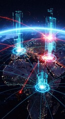 Fototapeta premium Futuristic Global Network with Digital Connections and Data Flow