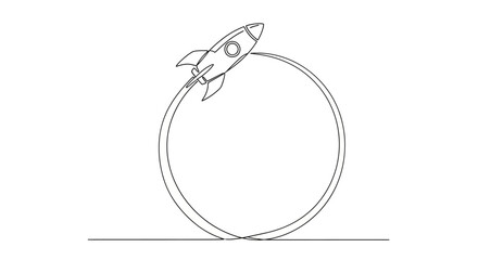 Rocket Ship Flying in Circle, Continuous Line Art © Azizi