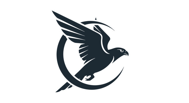 Stylized Flying Falcon Hawk Bird Logo in Circular Design, isolated white background