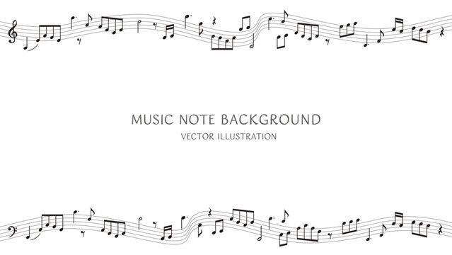 Music notes frame background with copy space, musical staff melody banner illustration