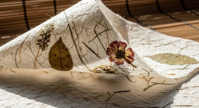 Handmade Abaca Fiber Paper with Dried Botanicals and Leaf Inclusions