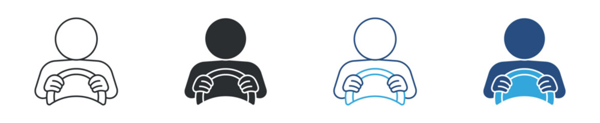 Person driving car icon set. Driver holding steering wheel concept. Vector illustration. © Habiba Anika