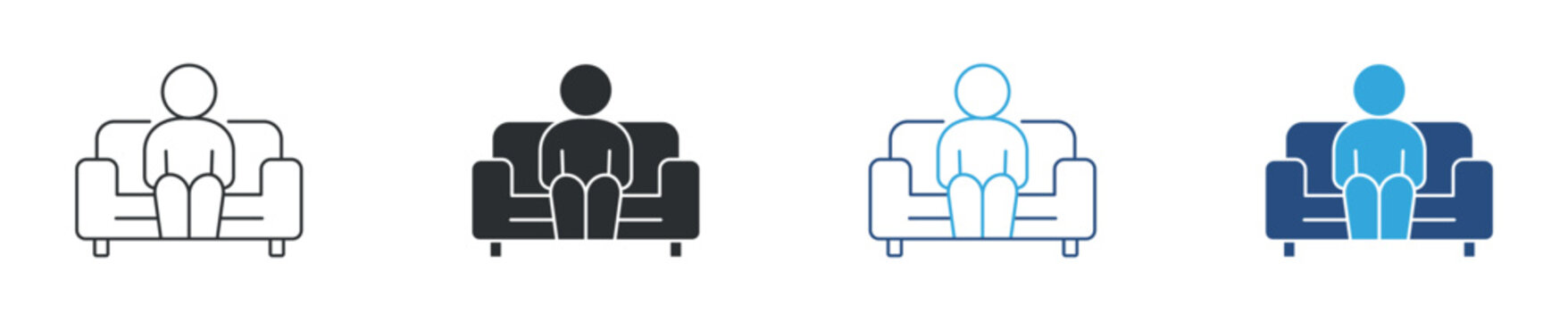 Person sitting on sofa icon set. Relaxing at home concept. Vector illustration.