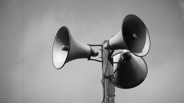 Megaphone tower time lapse. Black and white. Damaged film look. HDV footage. HD.