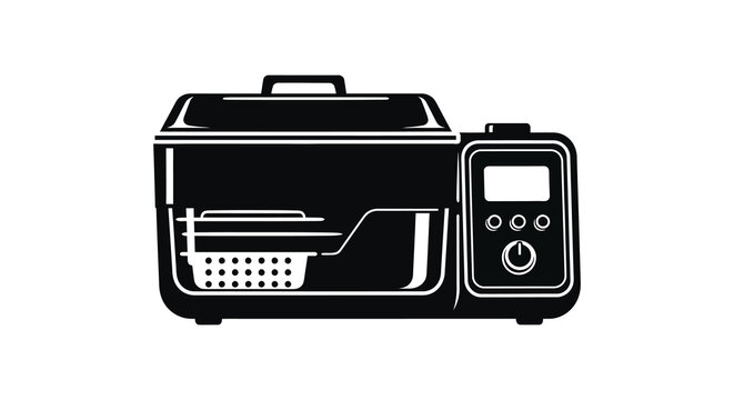 A stark black silhouette of a modern electric fryer showcasing its design and functionality silhouette high quality professional