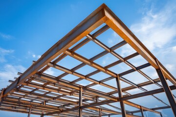 Fototapeta premium Metal framework construction against a blue sky