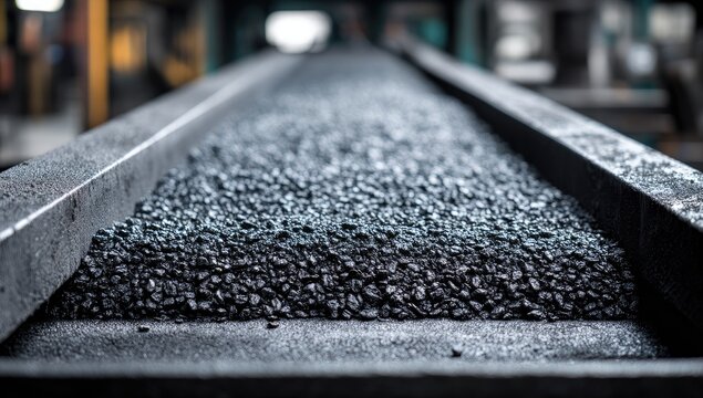 Industrial Conveyor Belt Transporting Raw Materials in a Factory Setting.