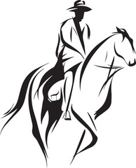 Hand Drawn Man Riding a Horse Black and White Avatar Illustration in Minimal Line Art Style Design