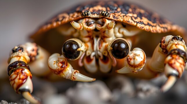 Extreme macro photography of hermit crab eyes and antennae with selective focus, revealing intricate textures of the exoskeleton and natural marine detail in shallow depth of field