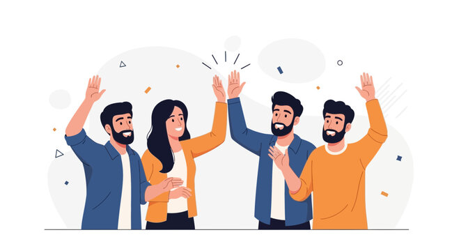 Teamwork High Five Celebration, Diverse Group of Friends Celebrating Success