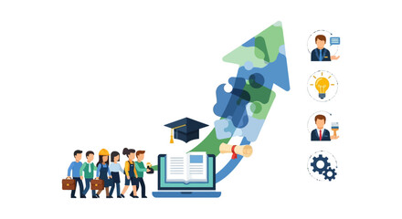 Fototapeta premium Professional Development, Team Education, and Skill Training for Career Growth. Online Learning Success Vector.