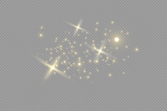 Gold sparks and golden stars glitter special light effect. Vector sparkles on transparent background. Christmas abstract.	
