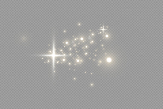 Glowing light effect with many glitter particles isolated on transparent background. Vector starry cloud with dust. Magic christmas decoration	
