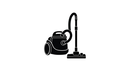 Simple black silhouette of a classic upright vacuum cleaner on a white background © Apon