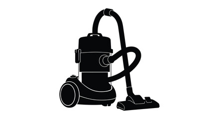 A black silhouette of a classic upright vacuum cleaner on a white background © Apon