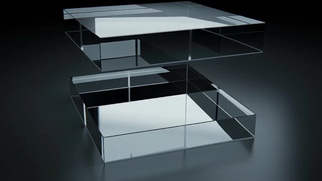 A futuristic video showcasing a sleek, modern, and innovative cube-shaped structure in a dark environment.