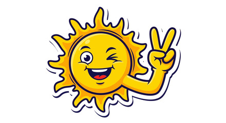 Fototapeta premium Cartoon Sun Character Winking and Showing Peace Sign