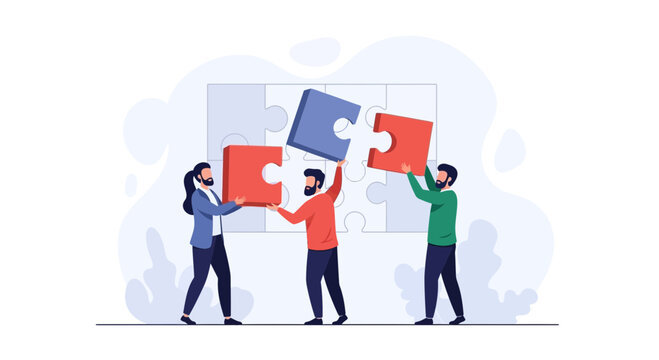 Teamwork, collaboration, and problem-solving with puzzle pieces