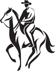 Hand Drawn Man Riding a Horse Black and White Avatar Illustration in Minimal Line Art Style Design