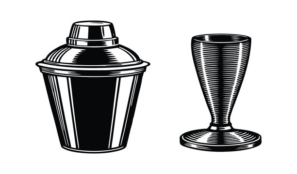 Vintage style cocktail shaker and glass illustration