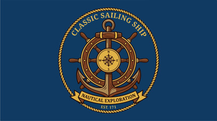 Obraz premium Classic Sailing Ship Nautical Exploration Emblem.