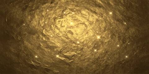 An abstract golden background of light textures a 3d globe sphere within a deep blue space universe featuring a global world map design © Faysal