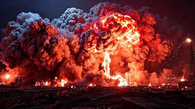 Industrial explosion with smoke and fire