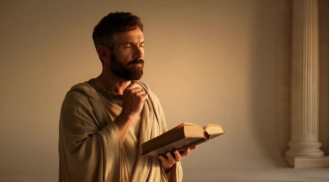 Aristotle Philosopher Portrait Holding Book with Copy Space