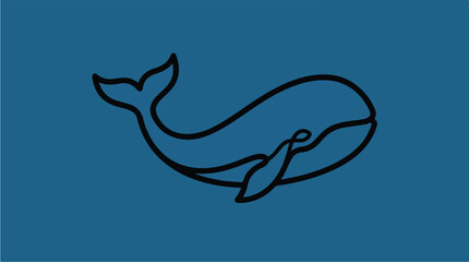Obraz premium Minimalist Line Art of a Blue Whale on a Deep Blue Background.