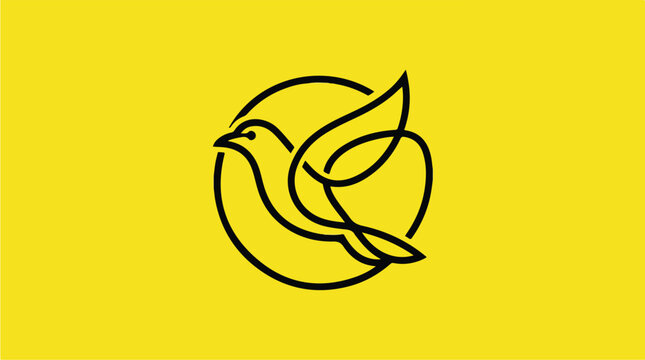 Minimalist Line Art of a Bird in Flight within a Circle.