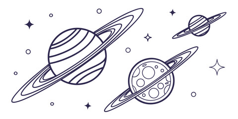 Whimsical space scene featuring planets and stars in a playful illustration © Gf