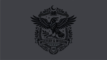 Obraz premium Mysterious Eagle Emblem with Moon and Stars.