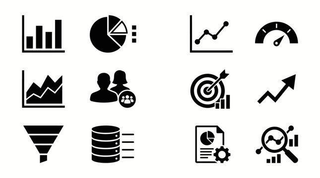 Collection of business data analytics and growth icons