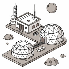 A futuristic space station with domes and a rocket © Miasahin