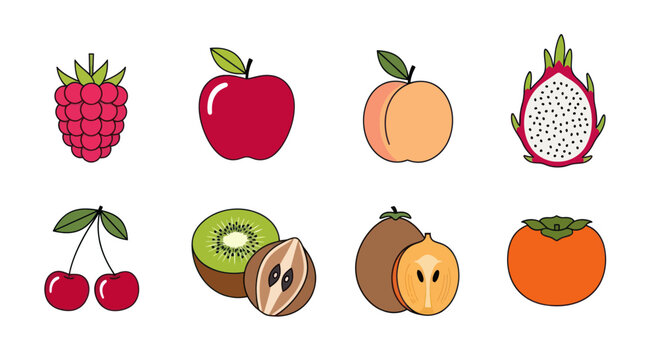 Colorful vector illustrations of various fruits