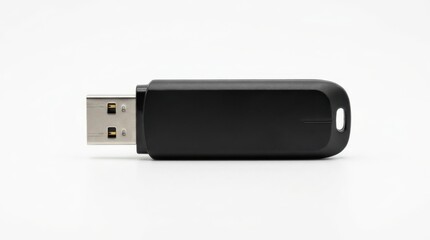 A sleek black usb flash drive on a white background