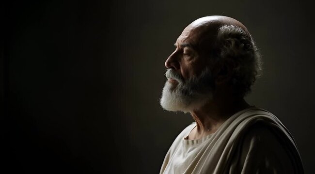 Socrates Contemplative Portrait with Chiaroscuro and Left Copy Space