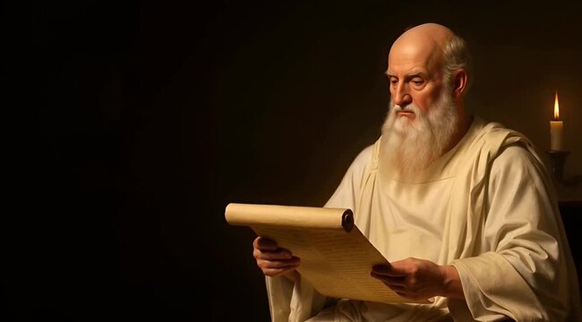 Socrates with Scroll Classical Painting Scene with Left Copy Space