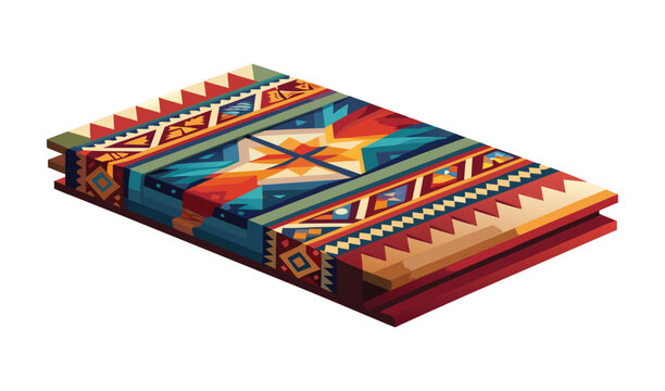 Colorful ethnic patterned book stack with geometric designs