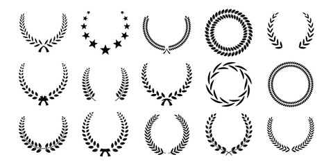 Award laurel wreath set. Winner medal awards with empty place for name of champion. 3D prize for awarding ceremony, championship, best player. Quality certificates. Vector illustration. © backup16