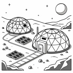 A futuristic lunar base with two domes and solar panels © md solaimas