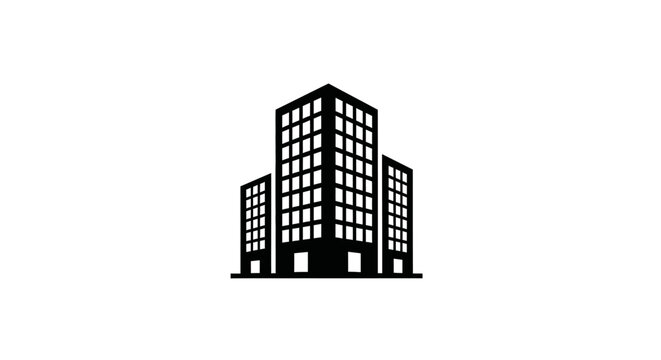 Minimalist black icon of three modern city buildings
